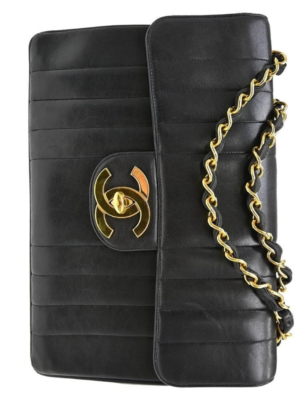 Chanel Black Lambskin Jumbo Vertical Stitch